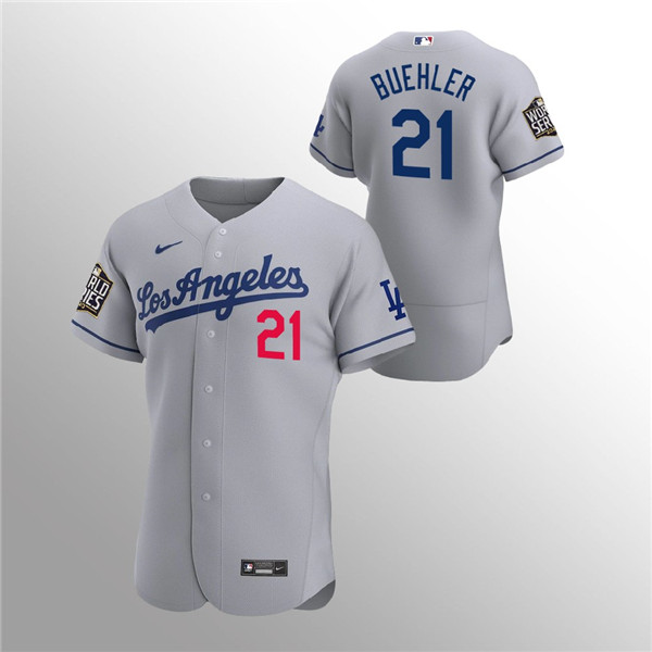 Men's Los Angeles Dodgers #21 Walker Buehler Grey 2020 World Series Bound stitched MLB Jersey Men's Los Angeles Dodgers #21 Walker Buehler Grey 2020 World Series Bound stitched MLB Jersey